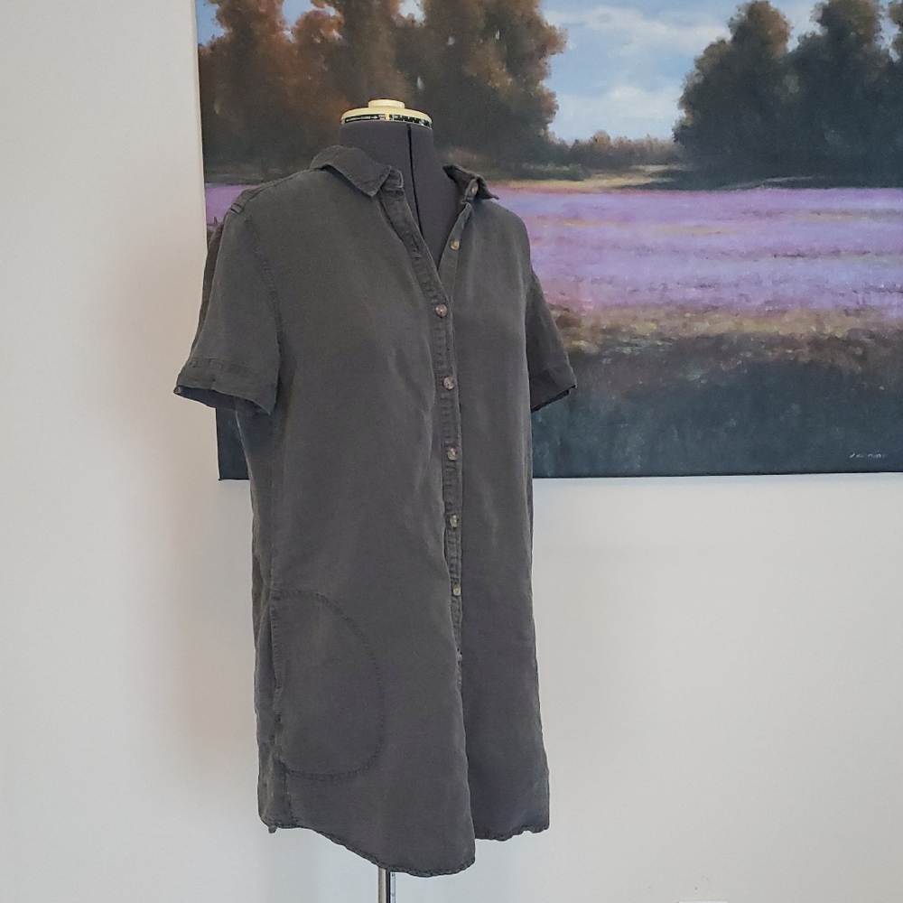 Lucky Brand Gray Linen Blend Button Up Dress
